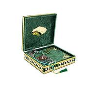 Caja de regalo cubierta de terciopelo islámico de lujo, juego de 4 piezas de lujo con elegantes cuentas de terciopelo cubierto de Corán oración Tesbih alfombra de oración, color verde