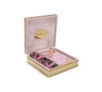 Caja de regalo cubierta de terciopelo islámico de lujo, juego de 4 piezas de lujo con elegantes cuentas de terciopelo cubierto de Corán y oración Tesbih y alfombra de oración, color rosa