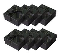 Caja de regalo de 8 piezas con exquisito lazo de cinta preatado, caja de cartón negra para joyería, 7, 6 x 7, 6 x 2, 5 cm, con tapas y relleno de espuma, cuadrada para anillos, pendientes, coll