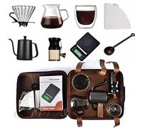 Caja de regalo de café, máquina de Kit de café portátil al aire libre, Grinder Mannal, gotero, hervidor de café, servidor de vidrio, filtro de taza y cuchara y escala de temporizador, bolsa de viaje