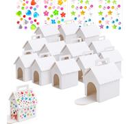 Caja de regalo de cartón con pegatinas para Adopt A Puppy, 15 unidades | Juego de manualidades de 15 casas de cartón para pintar perreras, incluye 4 hojas de pegatinas de colores para crear diseños