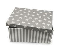 Caja de regalo de cartón gris y blanco estrellas rayas 35 x 27 x 15,5 cm - caja de regalo "Stars and Stripes" con tapa