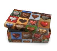 Caja de regalo de corazones patchwork 25 x 18 x 10,5 cm - Caja de regalo «Heart Collection» con tapa, caja de regalo colorida
