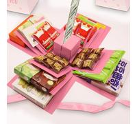 Caja de regalo de explosión creativa de 5 capas, caja de regalo. Crea 5 capas de varios regalos por ti mismo. Un regalo ideal y misterioso para cumpleaños, Navidad y aniversarios. (rosa, cuadrado)