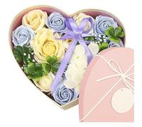Caja de regalo de flores de jabón de rosa, en forma de corazón, 21 x 18 x 8,5 cm, decoración floral romántica, arreglo de jabón hecho a mano, para el día de San Valentín o día de la madre (E)