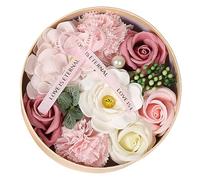 Caja de Regalo de Flores de jabón para Regalos del día de la Madres Rosas románticas Caja de Flores de jabón con Tarjeta de felicitación Redondas de Hermosas para Mujeres Aniversar