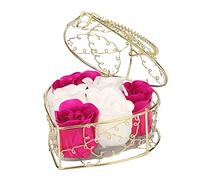 Caja de regalo de jabón rosa, 6 flores, caja de regalo elegante en forma de corazón que contiene jabón de baño, decoración interior floral creativa, día de San Valentín, fiesta de la madre, para las