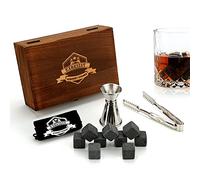 Caja de regalo de piedra de whisky | 9 whiskies de hielo reutilizables, equipados con pinzas para hielo, tazas medidoras y bolsas de almacenamiento, las bebidas congeladas no diluirán la bebida