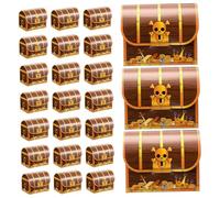 Caja de regalo del cofre del tesoro 24 piezas con diseño de ranura Sturdy Halloween Candy Caja con decoraciones piratas de cartón con estampado de cráneo para dulces, galletas y favores de fiesta