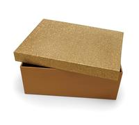 Caja de regalo dorada con purpurina, 15 x 10 x 5 cm, caja de regalo "Gold Glamour" con tapa, lujosa caja de regalo