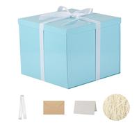 Caja de regalo extra con tapa de 12.5 x 12.5 x 10 pulgadas, cajas de regalo azules para regalos de cumpleaños, día de San Valentín, Navidad, aniversarios (incluye relleno de papel triturado, cinta de