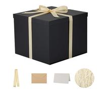 Caja de regalo extra con tapa de 12.5 x 12.5 x 10 pulgadas, cajas de regalo negras para regalos de cumpleaños, día de San Valentín, Navidad, aniversarios (incluye relleno de papel triturado, cinta de