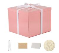 Caja de regalo extra con tapa de 12.5 x 12.5 x 10 pulgadas, cajas de regalo rosas para regalos de cumpleaños, día de San Valentín, Navidad, aniversarios (incluye relleno de papel triturado, cinta de