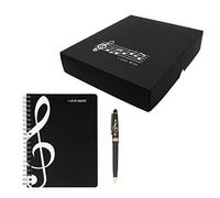 Caja de regalo musical con estampados de pentagrama con melodía y piano - 1 cuaderno negro con clave de sol y 1 bolígrafo con diseño de clave de sol (estilo notas musicales)