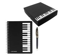 Caja de regalo musical con estampados de pentagrama con melodía y piano - 1 cuaderno negro con clave de sol y 1 bolígrafo con diseño de clave de sol (estilo teclado de piano)