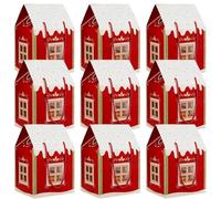 Caja de regalo navideña con forma de cabaña, caja grande con asa for vacaciones, bolsa de papel con forma de casa for regalo de agente inmobiliario, regalos de fiesta(Red,9-PCS)