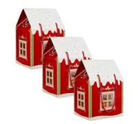 Caja de regalo navideña con forma de cabaña, caja grande con asa for vacaciones, bolsa de papel con forma de casa for regalo de agente inmobiliario, regalos de fiesta(Red,3-PCS)