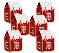 Caja de regalo navideña con forma de cabaña, caja grande con asa for vacaciones, bolsa de papel con forma de casa for regalo de agente inmobiliario, regalos de fiesta(Red,6-PCS)