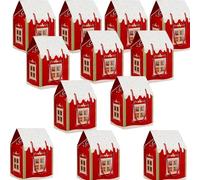 Caja de regalo navideña con forma de cabaña, caja grande con asa for vacaciones, bolsa de papel con forma de casa for regalo de agente inmobiliario, regalos de fiesta(Red,12-PCS)