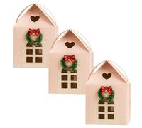 Caja de regalo navideña con forma de cabaña, caja grande con asa for vacaciones, bolsa de papel con forma de casa for regalo de agente inmobiliario, regalos de fiesta(White,3-PCS)