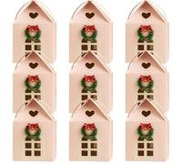 Caja de regalo navideña con forma de casa de campo, ideal for dulces de papel, galletas y recuerdos de fiestas.(White,9-PCS)
