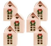 Caja de regalo navideña con forma de casa de campo, ideal for dulces de papel, galletas y recuerdos de fiestas.(White,6-PCS)