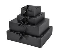 Caja de regalo papel Kraft con lazos decorativos, varios tamaños, boda, fiesta cumpleaños, pintura artesanal, suministro paquete, 4 Uds para San Valentín(Black,28x20x8cm)