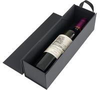 Caja de regalo para botellas de vino, 33 x 9,5 x 9,5 cm, color negro, asa para bebidas alcohólicas y champán, plegable con cierre magnético, fiestas