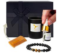 Caja de regalo para hombre, gran caja para hombre, original: vela perfumada + pulsera difusor de aceite esencial + aceite esencial (PATCHOULI) + peine de madera