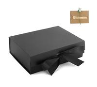 Caja de regalo plegable con tapa abatible, cajas regalo carton, caja negra regalo, caja de regalo con lazo con 1 pieza de tarjeta de bendición, grande con tapa y cinta para regalos, bodas, fiestas