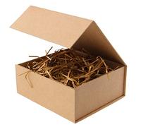 Caja de regalo plegable de papel kraft marrón medio, 11 x 7.8 x 3.5 pulgadas con tapa, perfecta para padrinos de boda, damas de honor o regalos de Feliz Navidad