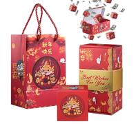 Caja de regalo sorpresa de Año Nuevo chino, 12 cajas pequeñas de rebote, sobre rojo explosión emergente para Año del Dragón 2024, diseño plegable creativo, incluye bolsa de regalo y banda dorada para
