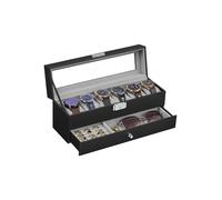 Caja de Reloj con Tapa de Cristal de 2 Niveles Superficie PU Negro y Forro Gris