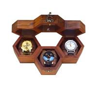 Caja de reloj de nido de abeja para hombre - Vitrina de palisandro oscuro con 3 compartimentos y tapa de cristal | Organizador de relojes de madera - Regalo de lujo para él