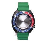 Caja de Reloj Negra de 45 mm con Correa de Caucho y Cristal for Movimiento NH36, NH35, NH34 y NH38, Esfera de 28,5 mm, abulón Modificado con Anillo de capítulos.(Green Strap 7)