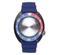 Caja de Reloj Negra de 45 mm con Correa de Caucho y Cristal for Movimiento NH36, NH35, NH34 y NH38, Esfera de 28,5 mm, abulón Modificado con Anillo de capítulos.(Blue Strap 7)