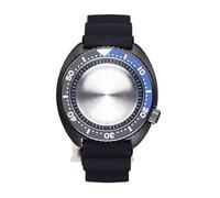 Caja de Reloj Negra de 45 mm con Correa de Caucho y Cristal for Movimiento NH36, NH35, NH34 y NH38, Esfera de 28,5 mm, abulón Modificado con Anillo de capítulos.(Black Strap 7)