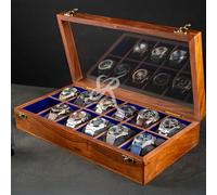 Caja de reloj para hombre, vitrina para relojes, organizador de caja de reloj de palisandro indio para hombres, tapa de vidrio con revestimiento de terciopelo (Dark brown-12 rooom)