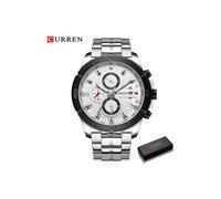(Caja de reloj plateada) Reloj deportivo de acero inoxidable de marca de lujo Curren, cronógrafo para