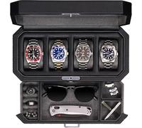 Caja de reloj ROTHWELL de cuero 4 ranuras con cajón, organizador de joyas, soporte de vitrina bloqueado con cristal