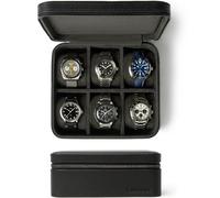 Caja de reloj TAWBURY - Caja de reloj de cuero genuino de grano superior de 6 ranuras para hombres y mujeres con almohadillas extra anchas para relojes grandes - Almacenamiento portátil de relojes de