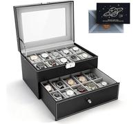 Caja de Relojes,Caja para de Relojes con Dos Capas,Estuche Relojero Organizador,con tapa de cristal,funda de PU en negro, regalo para un amigo, Día del Padre
