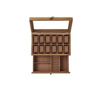 SONGMICS Caja de Relojes con 12 Ranuras, Estuche de Relojes de Madera de 2 Niveles con Tapa de Cristal, Almohadillas, Forro de Terciopelo, Regalo de Seres Queridos, Nogal Rústico JOW012K01