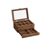 SONGMICS Caja de Relojes con 8 Ranuras, Navidad, Estuche de Relojes de Madera de 2 Niveles con Tapa de Cristal, Almohadillas, Forro de Terciopelo, Regalo de Seres Queridos, Nogal Rústico JOW008K01