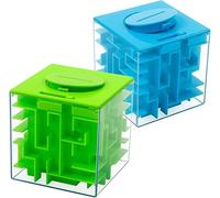 Caja de Rompecabezas Money Maze con diseño de Laberinto para niños y Adultos - Juego de Pensamiento lógico y Ahorro - Regalo Divertido para cumpleaños y Navidad - Paquete de 2 Unidades: Verde + Azul
