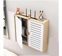 Caja de router de madera con Puertas Louvered para la gestión de canales, Wall Mounted TV Console Shelf, Sostiene Set Top Box Modem & Power Strip, Decorative Storage Cabinet for Living Room Home Offic