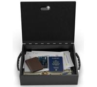 Caja de seguridad resistente ignífuga, caja de seguridad de acero resistente al fuego para proteger documentos vitales, medicamentos, dinero, 0.25 pies cúbicos, interior de 12.2 x 10.2 x 3.5 pulgadas,