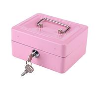 Caja de Seguridad Tipo Cerradura con Llave de Acero con 6 Compartimentos, Caja de Monedas en Efectivo para el Hogar, Caja de Seguridad para Guardar Dinero con Cerradura, Caja de(Pequeño rosa)