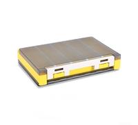 Caja de señuelos ABS de doble cara para almacenamiento de aparejos de pesca con separadores extraíbles y ranuras suaves de EVA, material PP y ABS, cubierta filtrante de luz, 20 x 14,5 x 4 cm (amarillo