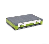 Caja de señuelos ABS de doble cara para almacenamiento de aparejos de pesca con separadores extraíbles y ranuras suaves de EVA, material PP y ABS, cubierta filtrante de luz, 20 x 14,5 x 4 cm (verde L)